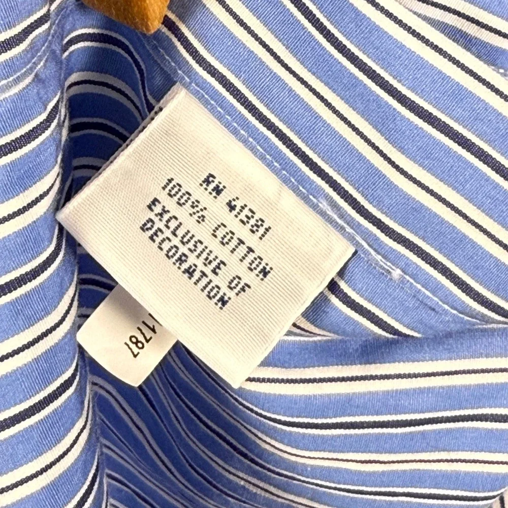 Polo Ralph Lauren Mens 17 32-33 Blue White Striped Cotton Button Down Shirt Pony